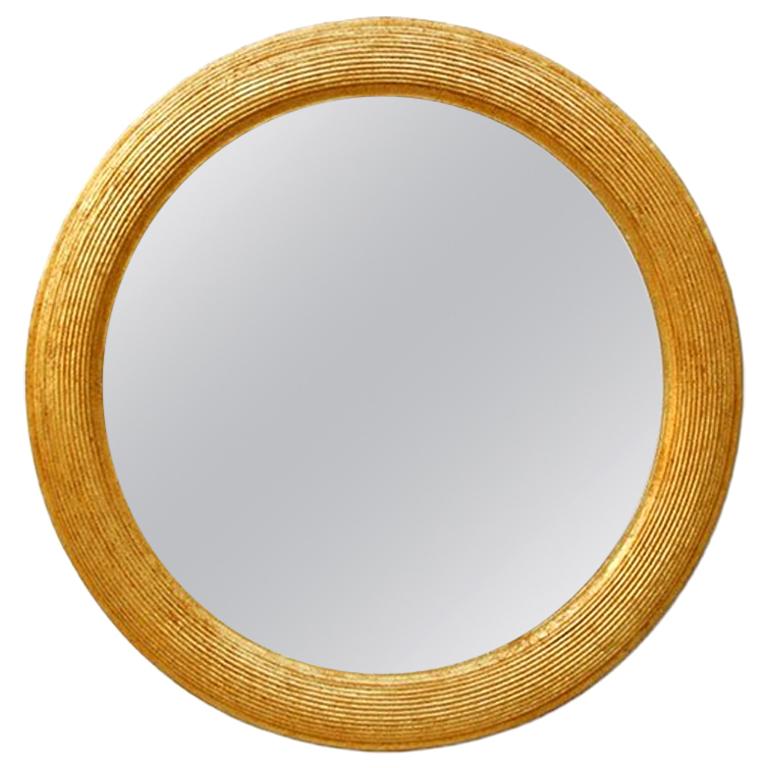 French Antique Giltwood Round Mirror, circa 1930