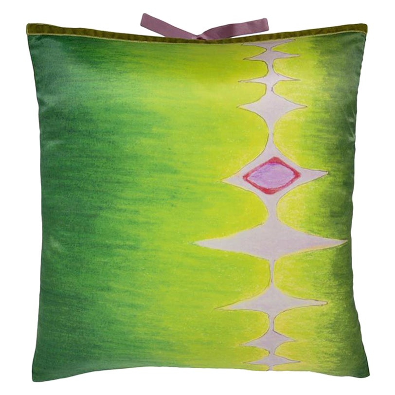 Silk Print Throw Pillow Multi Spear Green For Sale