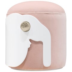 Elephant Kids Stool in White Wood and Pink Velvet by Circu Magical Furniture