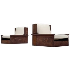 Danish Wenge Pair of Lounge Chairs in Woolen Pierre Frey