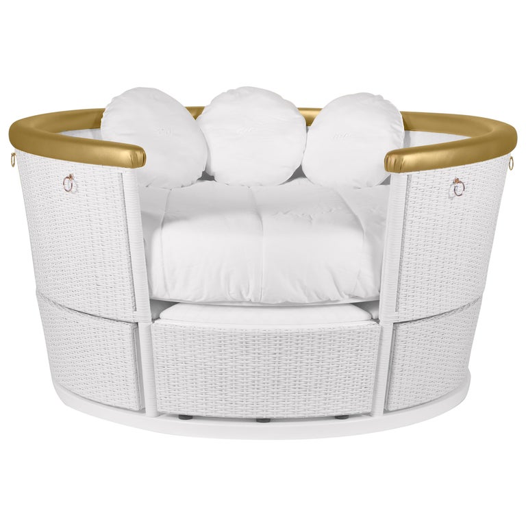 Fantasy Air Balloon Sofa In White Wood W Side Drawers Gold Rim Fantasy Air Balloon Sofa In White Wood W Side Drawers Gold Rim