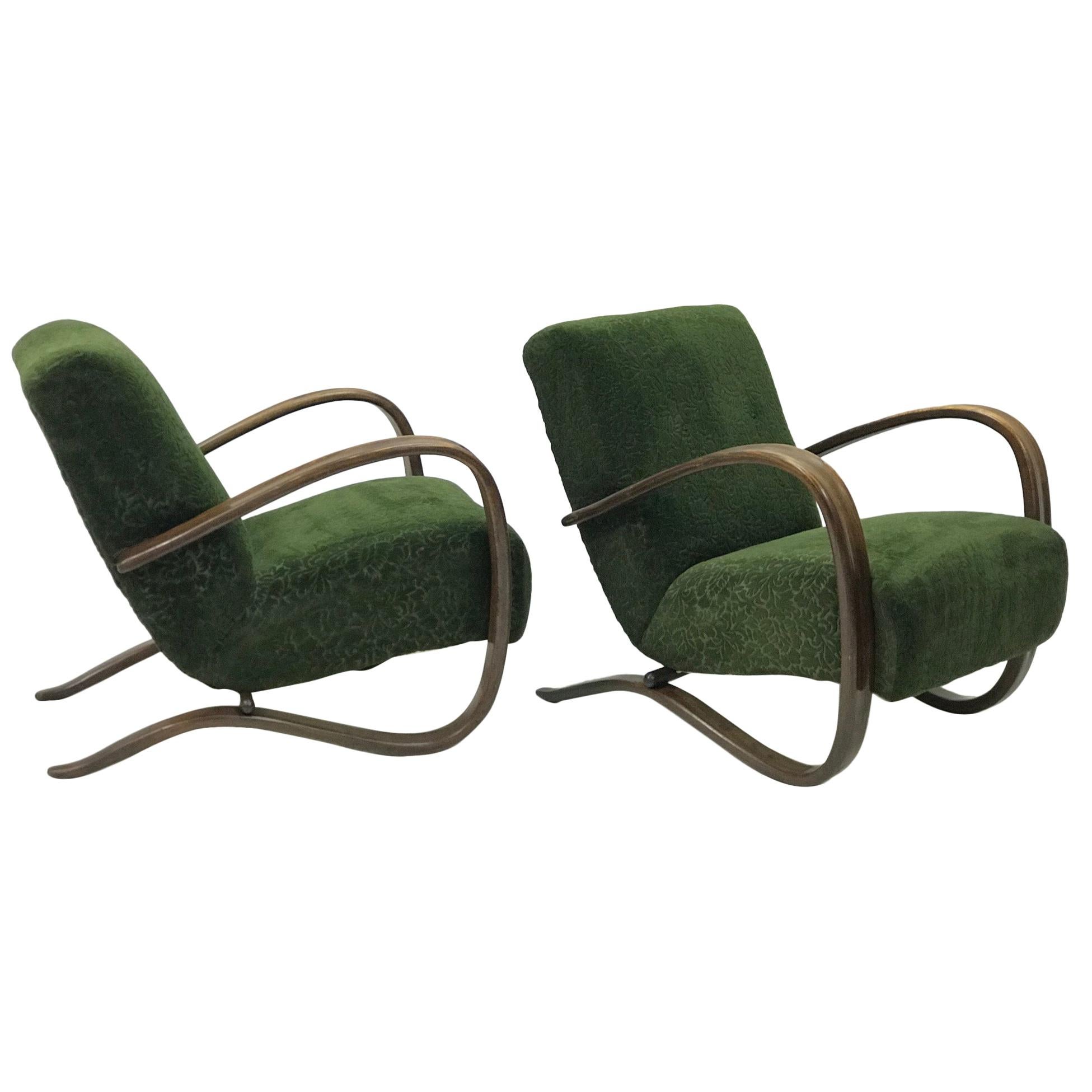 Pair of Armchairs by J. Halabala model H-269, "1950" For Sale