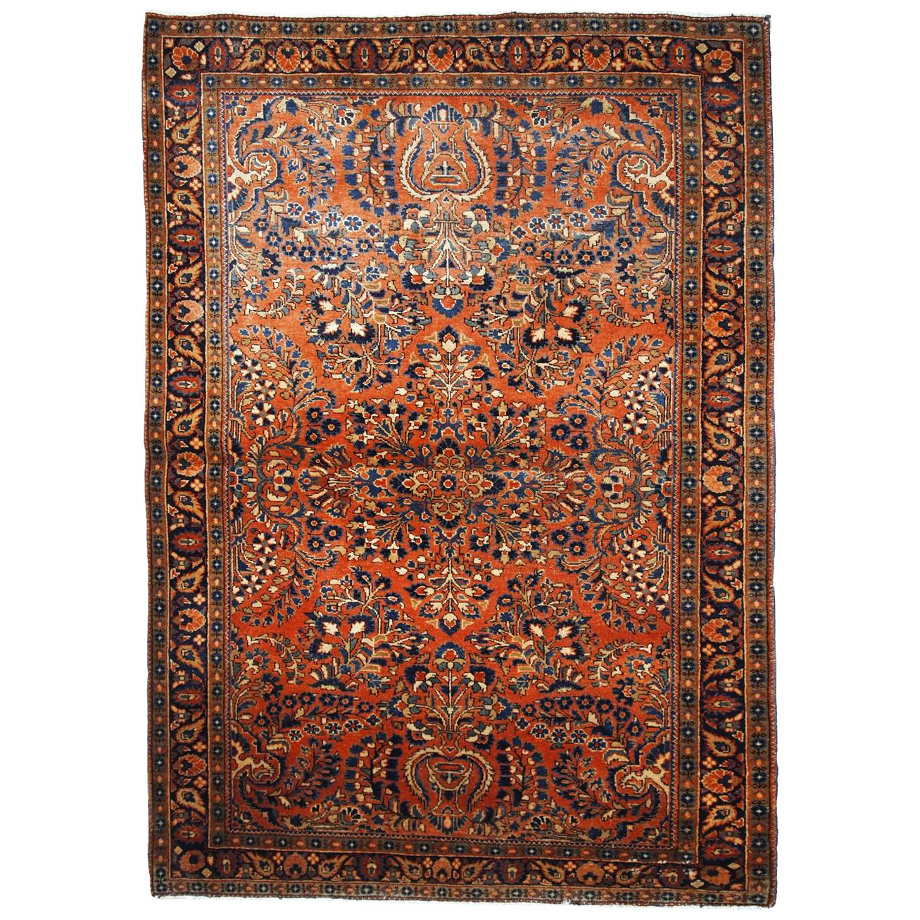 Handmade Antique Sarouk Style Rug, 1920s, 1B695