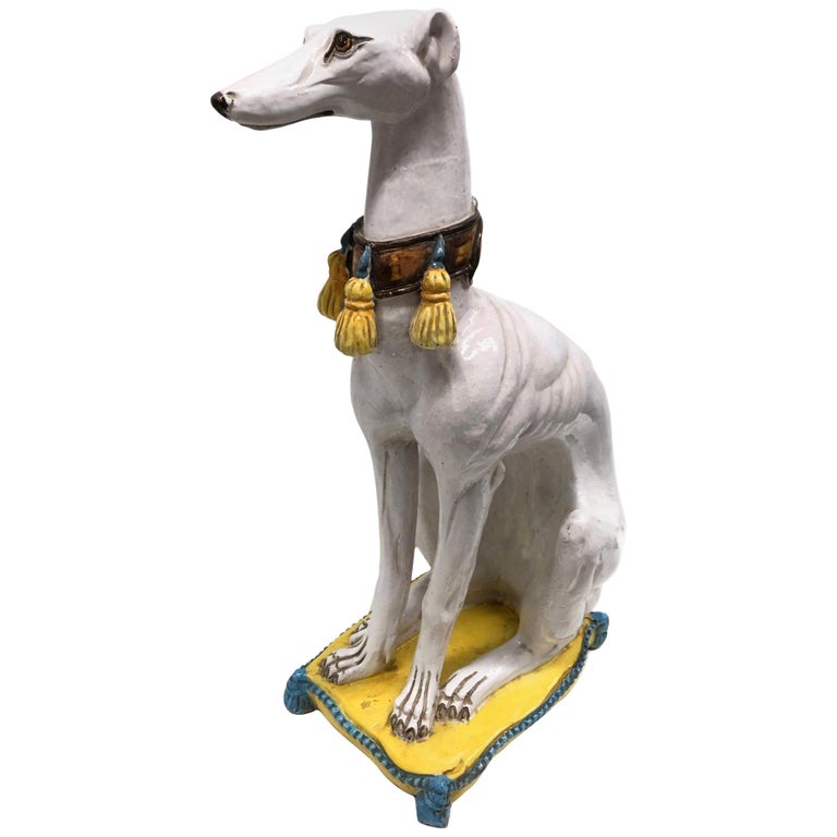 ‎LifeSize Italian Greyhound Majolica Dog Statue Figurine Vintage 1960s
