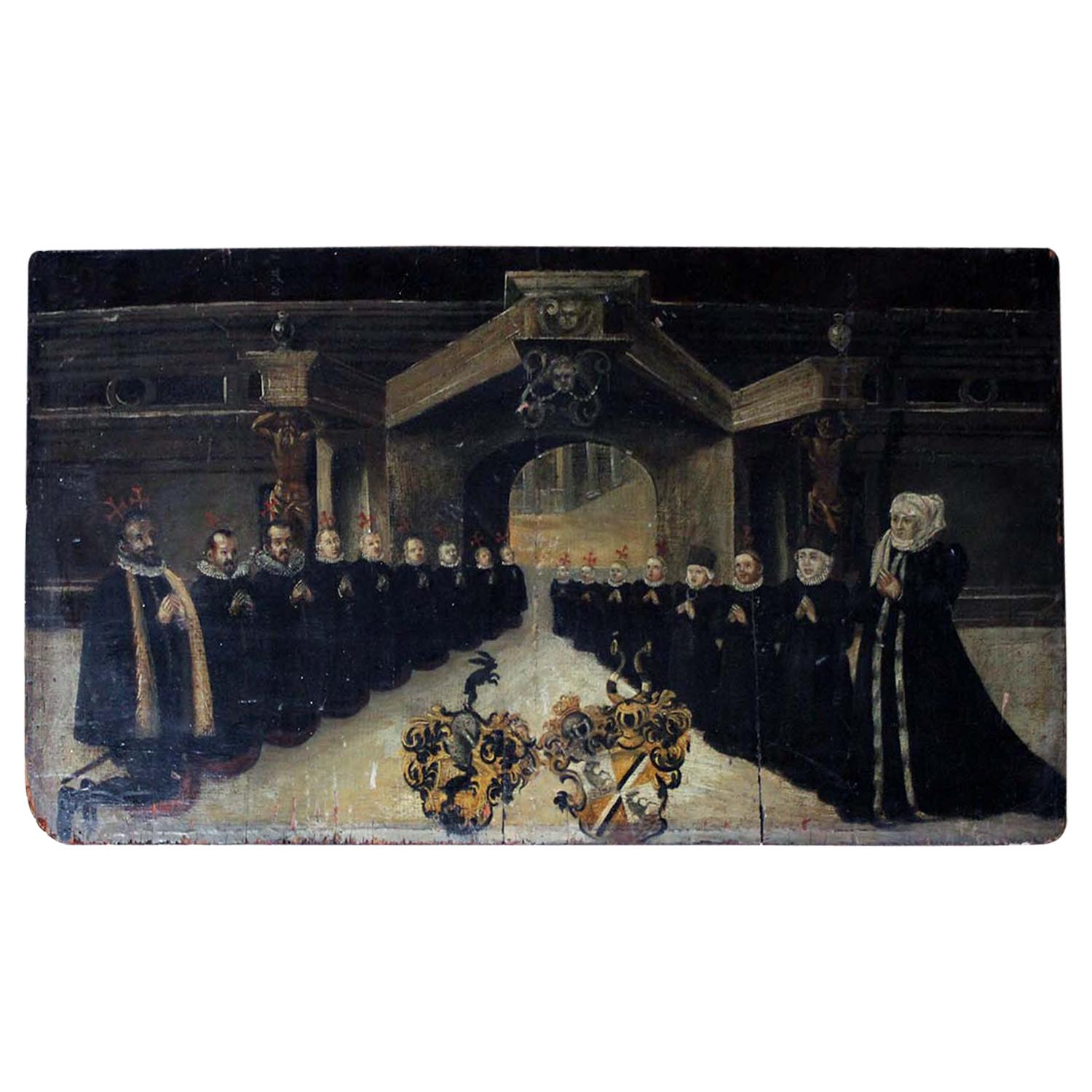 Rare Mid-17th Century Oil on Panel, in Memory of a Patrician Family