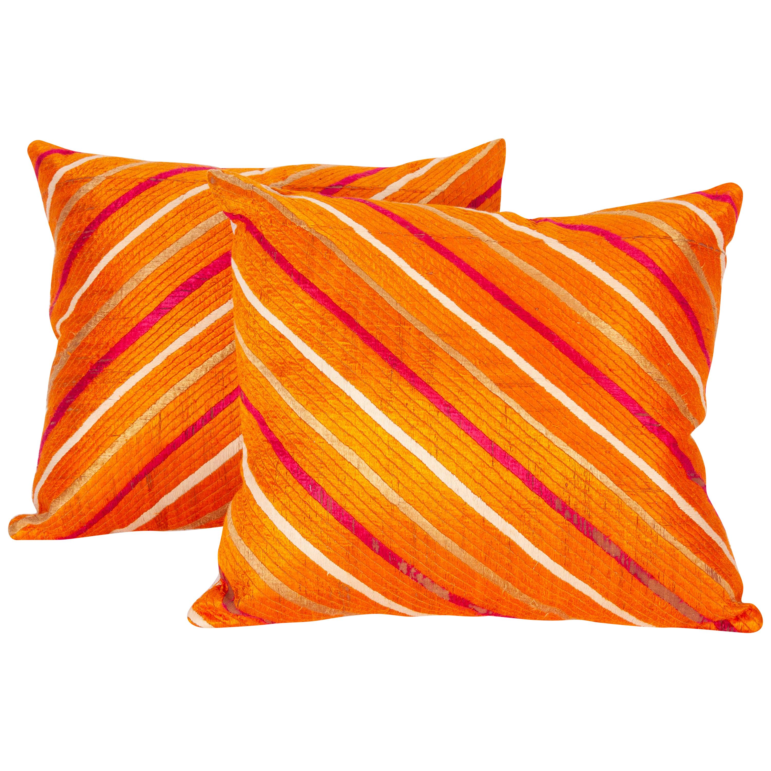 Pillow Cases Fashioned from a Phulkari 'wedding shawl' from India For Sale
