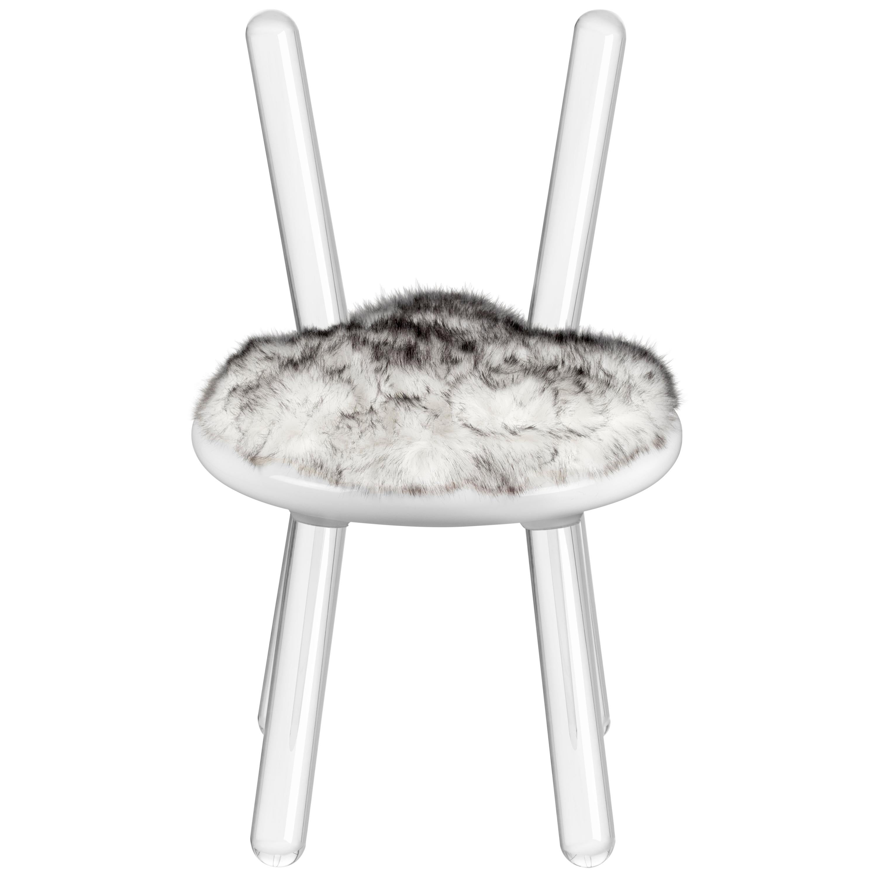 Illusion White Bear Chair in Acrylic with Fur Seat by Circu Magical Furniture