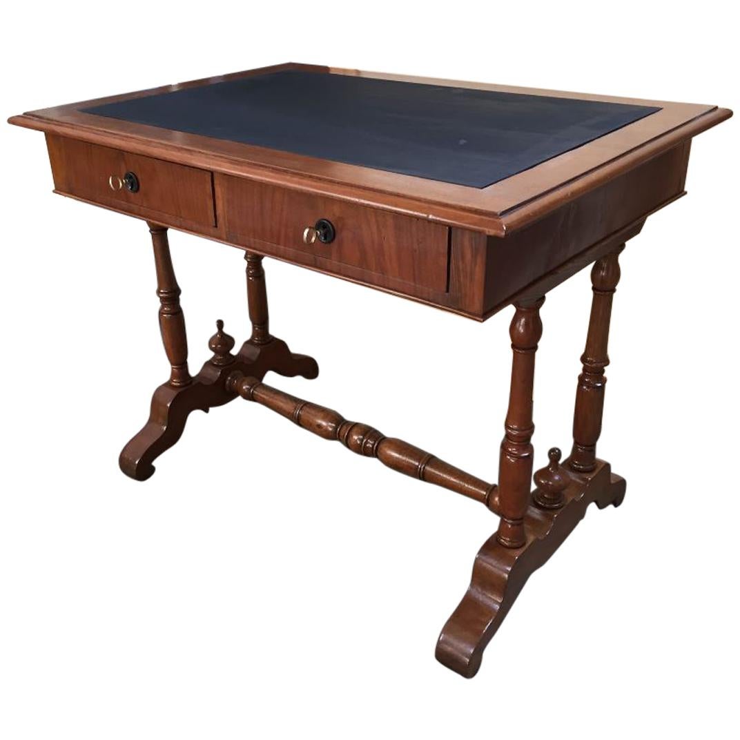 19th Century Italian Walnut Writing Desk with Drawers, 1890s For Sale