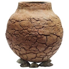 Wood Fired Crackled Clay Vase