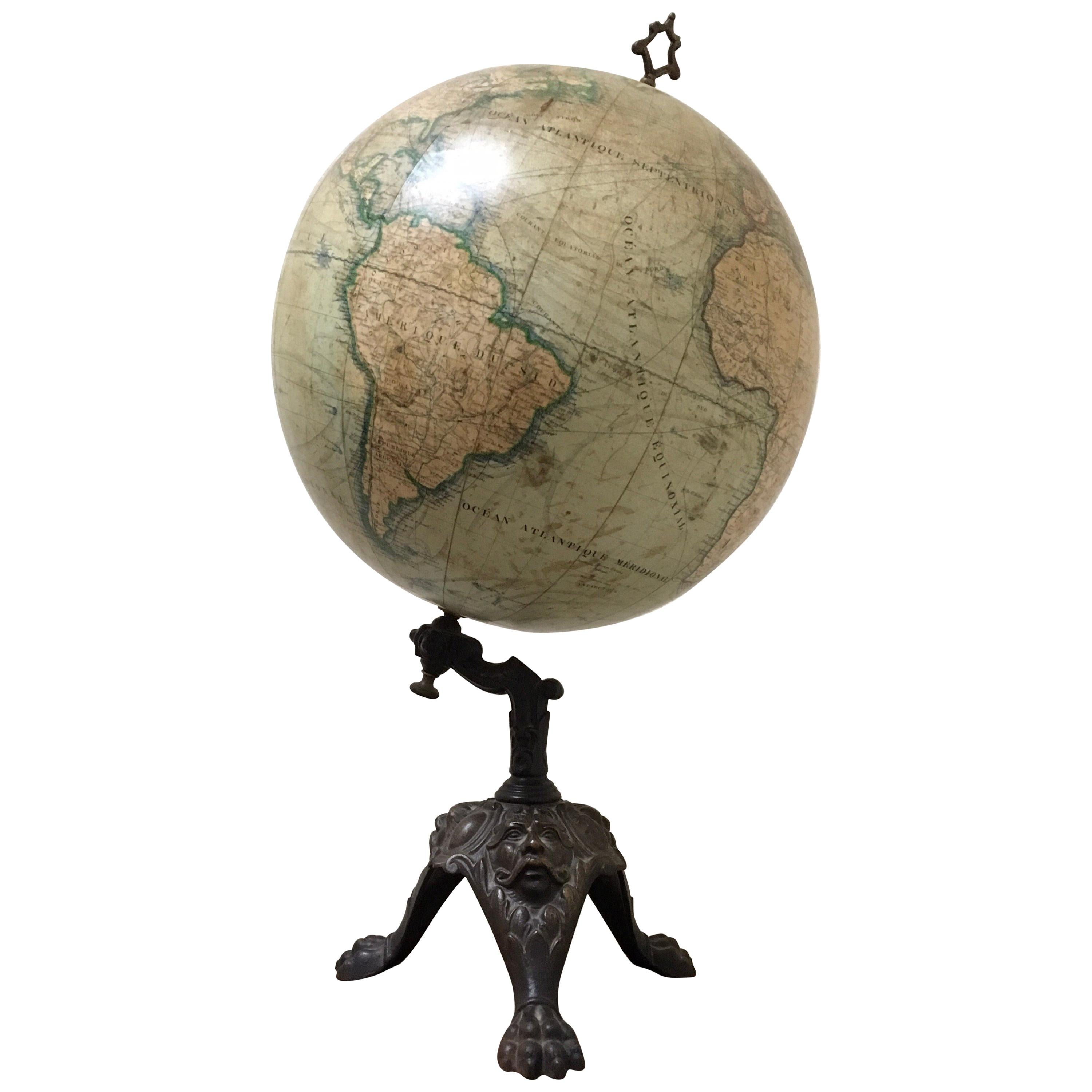 Pre-World War 1 Terrestrial Globe by J. Lebegue et Cie, Paris, France