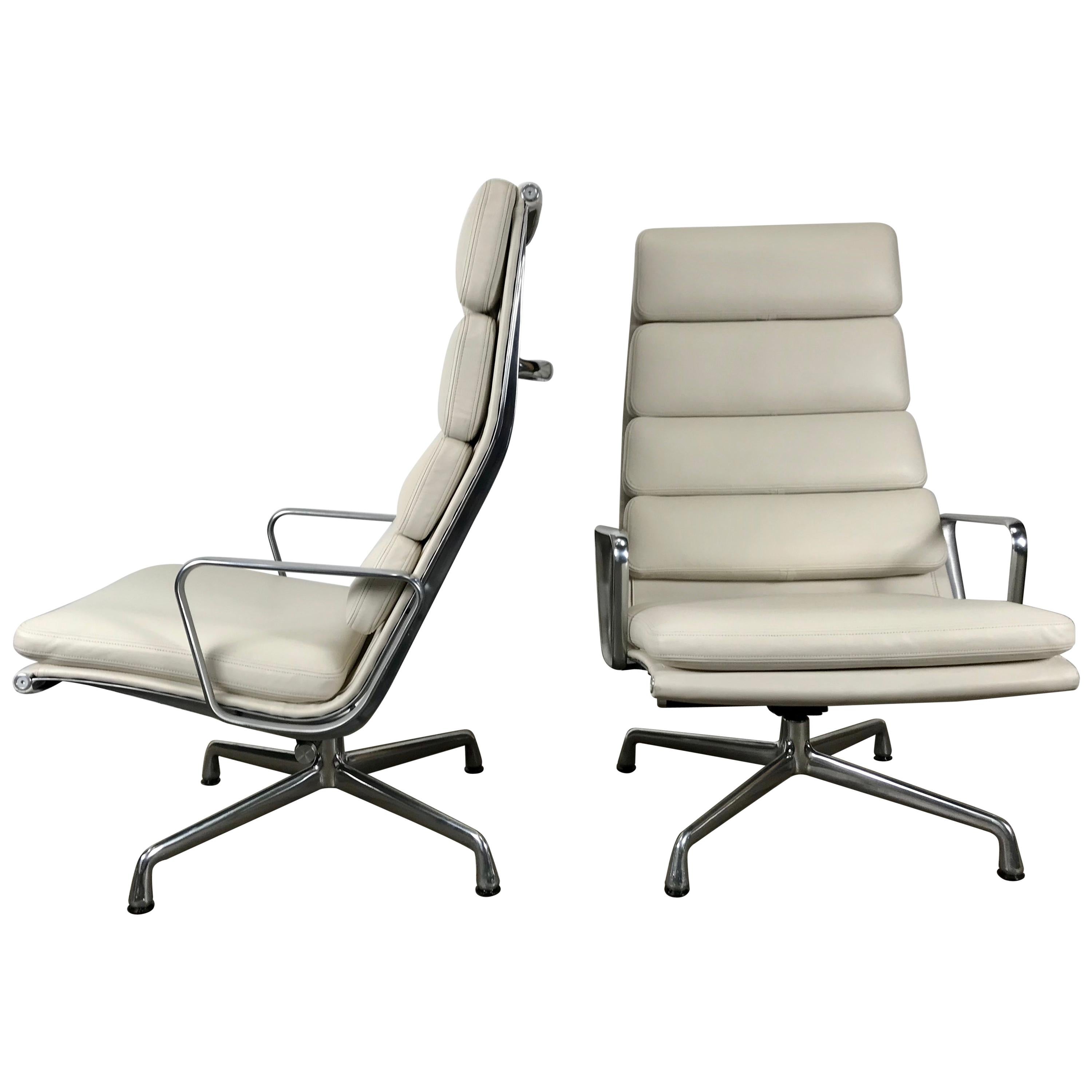 Leather and Aluminum Soft Pad Lounge Chairs, Charles Eames Herman Miller