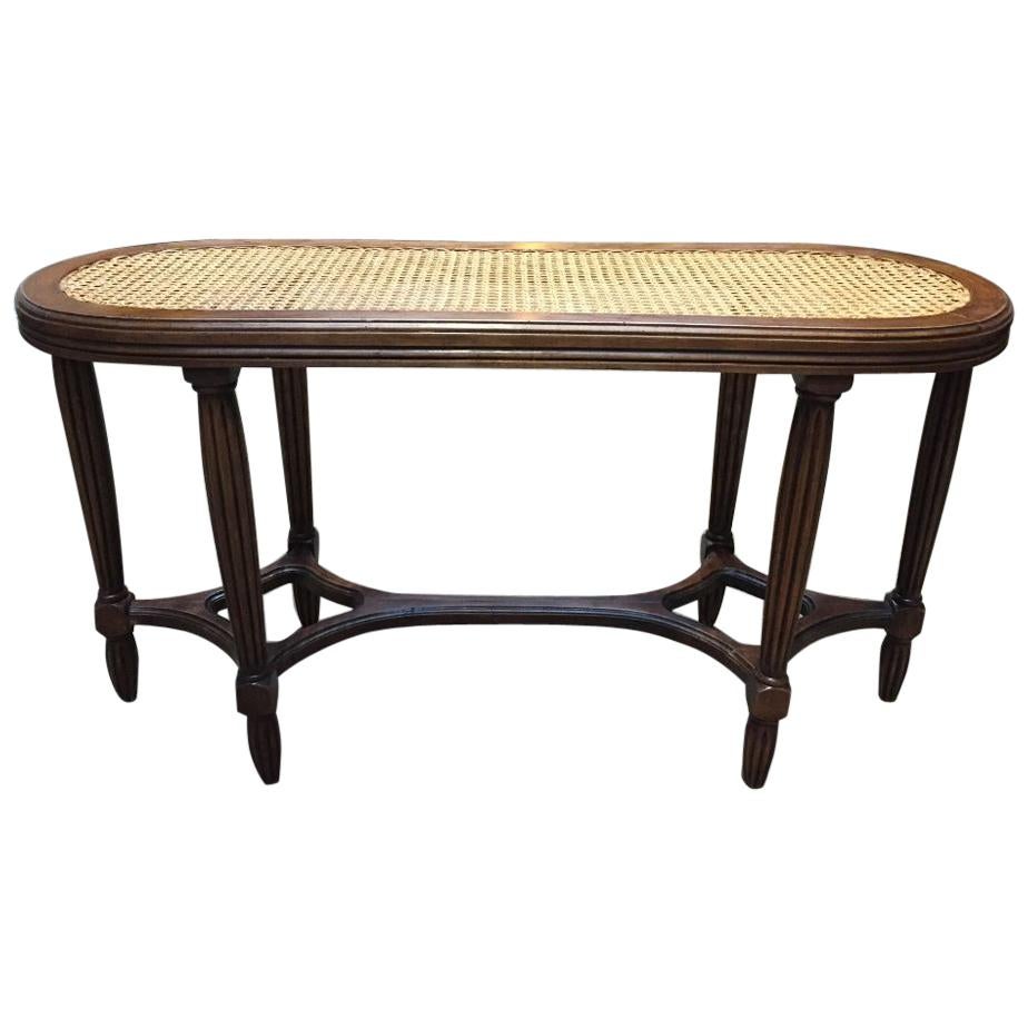 19th Century Italian Carved Walnut Bench with Vienna Straw, 1890s For Sale