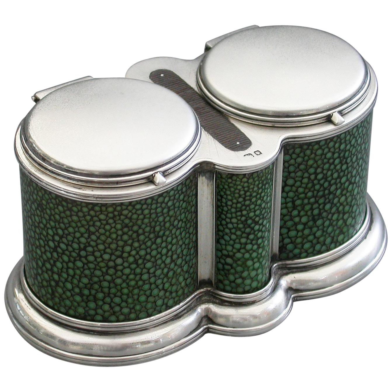 George V Shagreen Mounted Silver Double Table Vesta Case By A W Hardiman 1923 For Sale