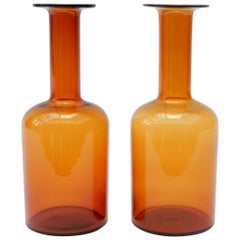 Set of 2 Orange Vases by Otto Brauer for Holmegaard, 1960s