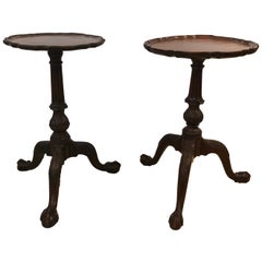  Pair of Small Antique Chippendale Style Round Mahogany End Side Drinks Tables