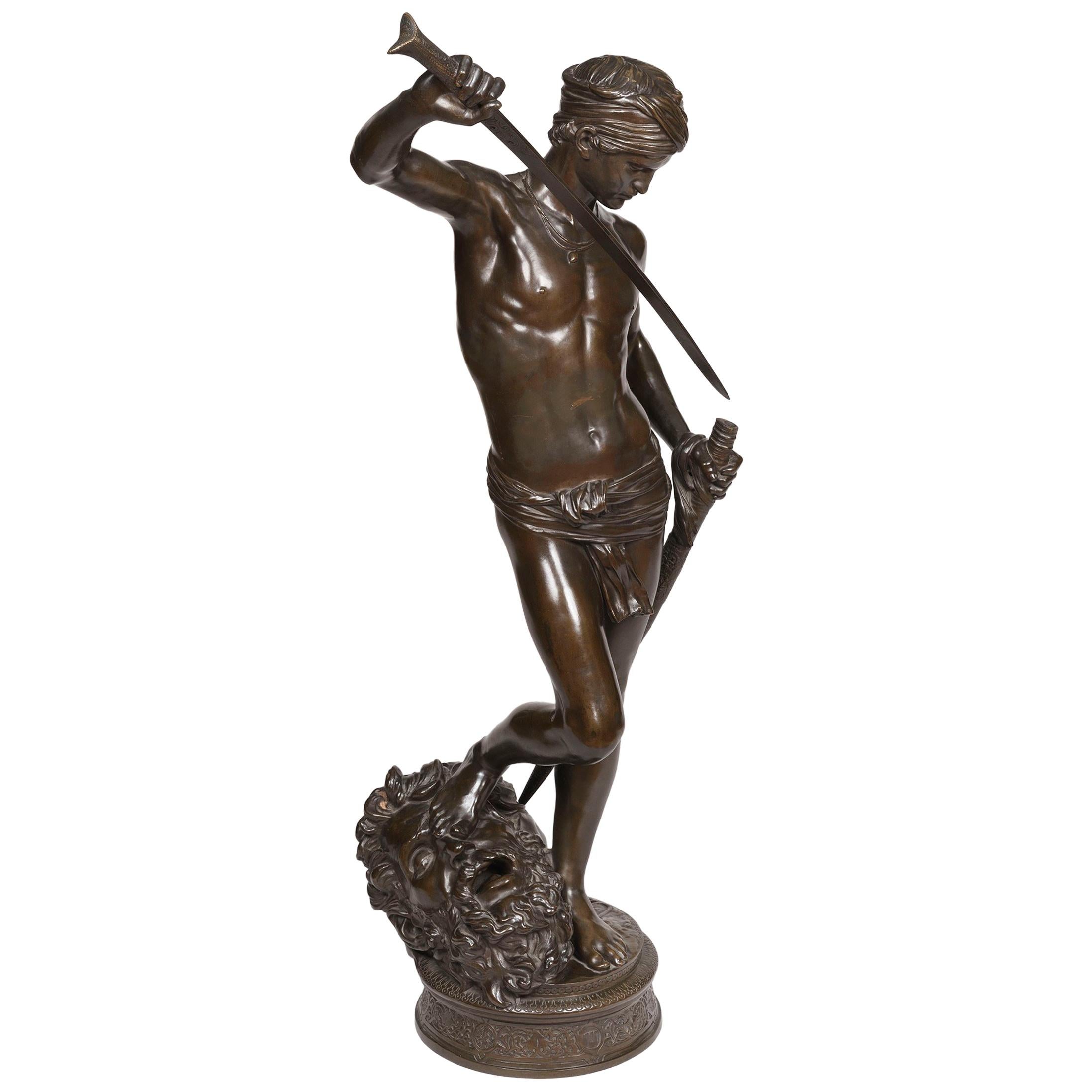 19th Century Bronze Statue of David by J.A. Mercié & Barbedienne