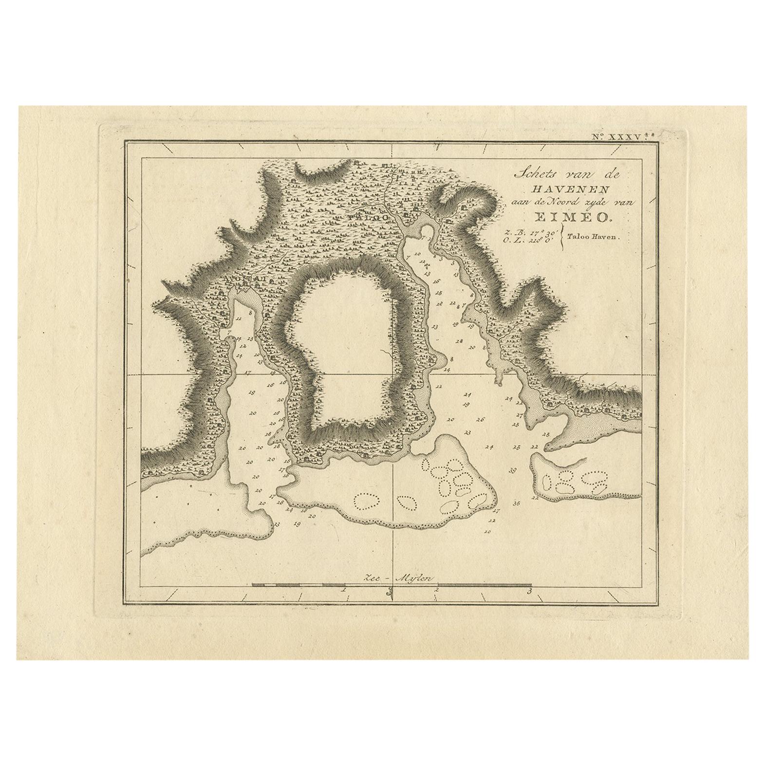 Antike Karte des Hafens von Taloo von J. Cook, 1803