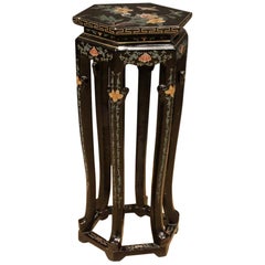 20th Century Lacquered And Painted Chinoiserie Wood French Side Table, 1970 
