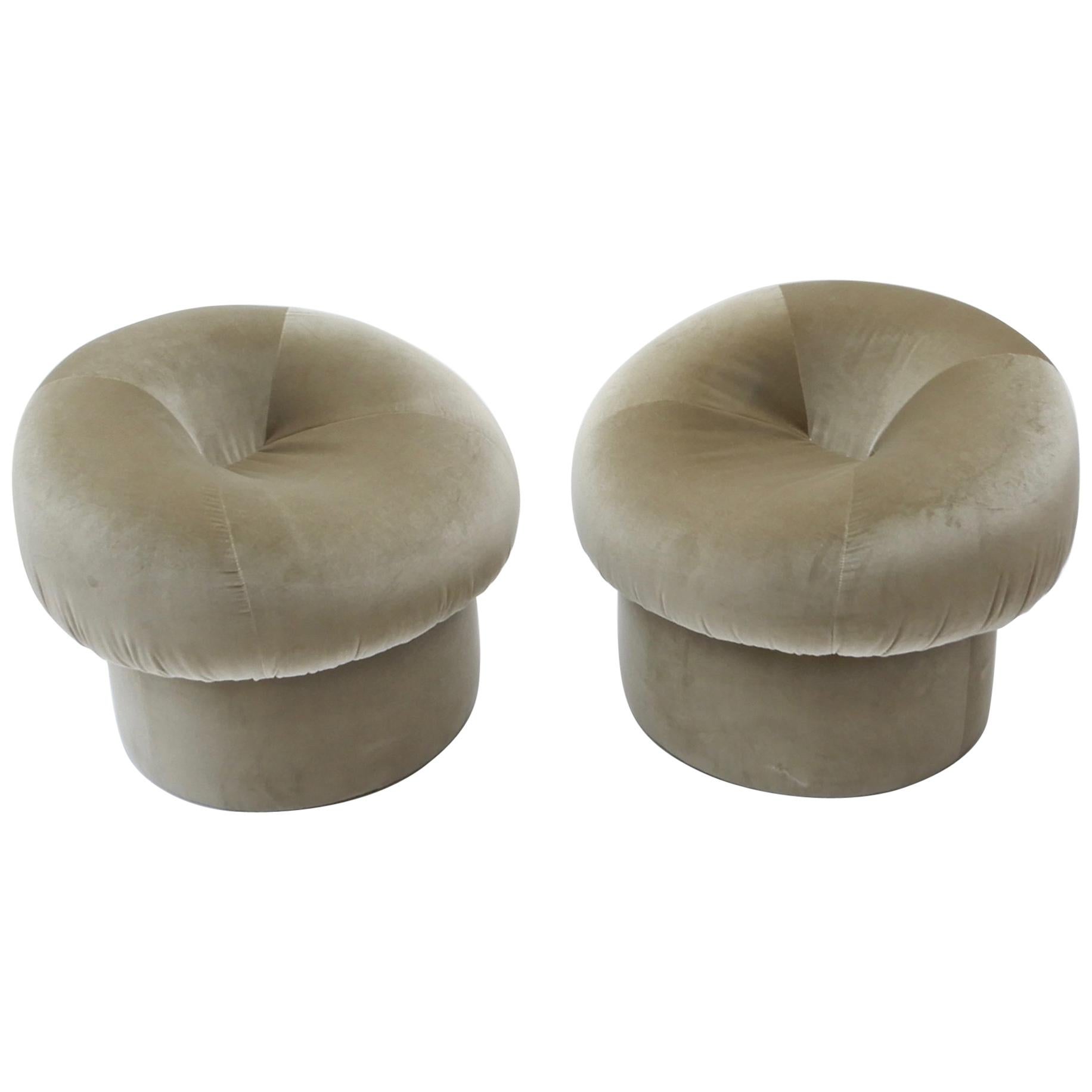Pair of Mid-Century Modern Style Pouf or Lounge Chairs with Grey Fabric