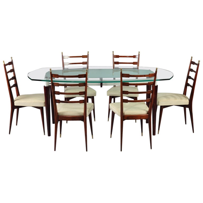 Midcentury Italian Design Dining Table And 6 Mahogany Chairs For Midcentury Italian Design Dining Table And 6 Mahogany Chairs For