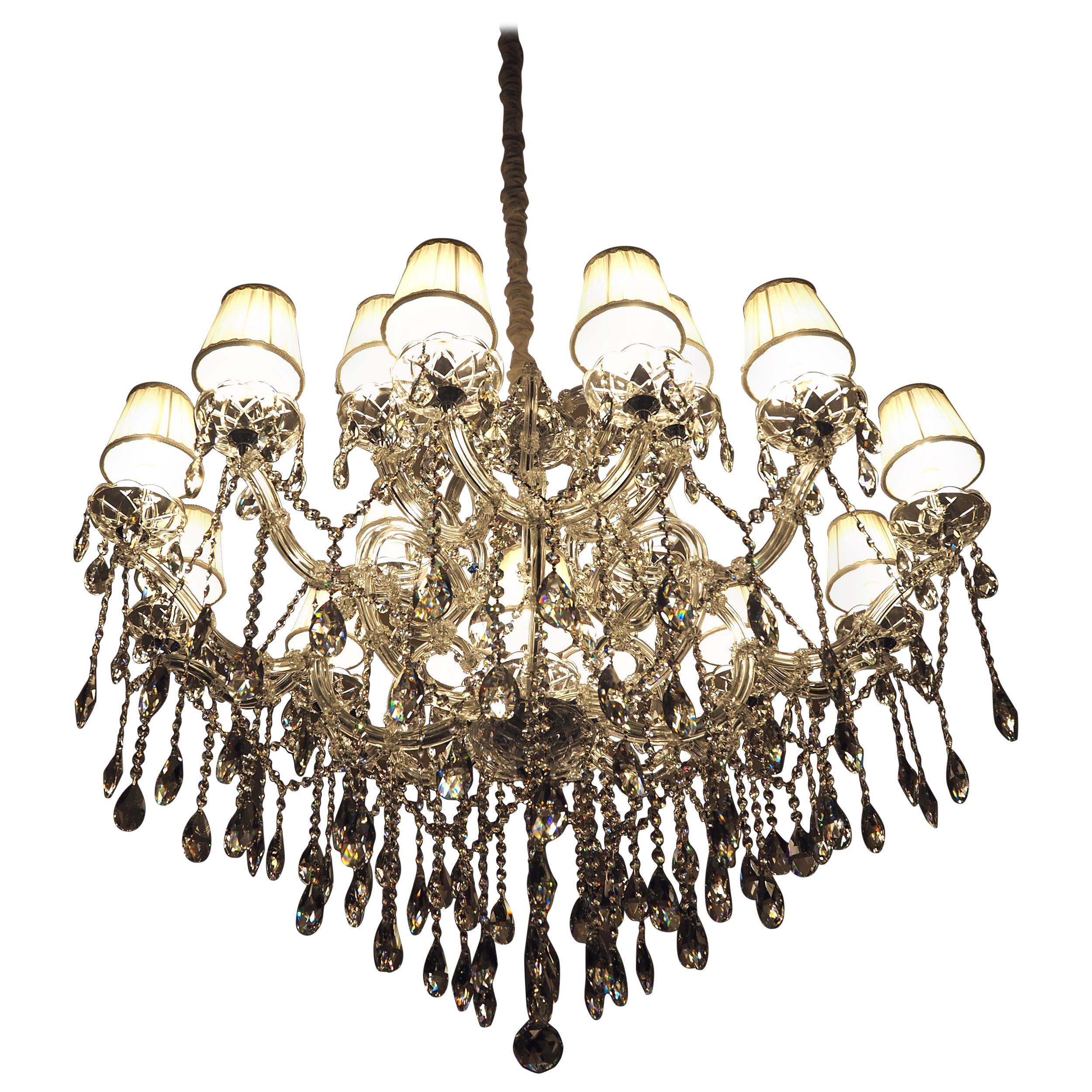 Oval Crystal Chandelier "Maria Theresia" with White Lampshades For Sale