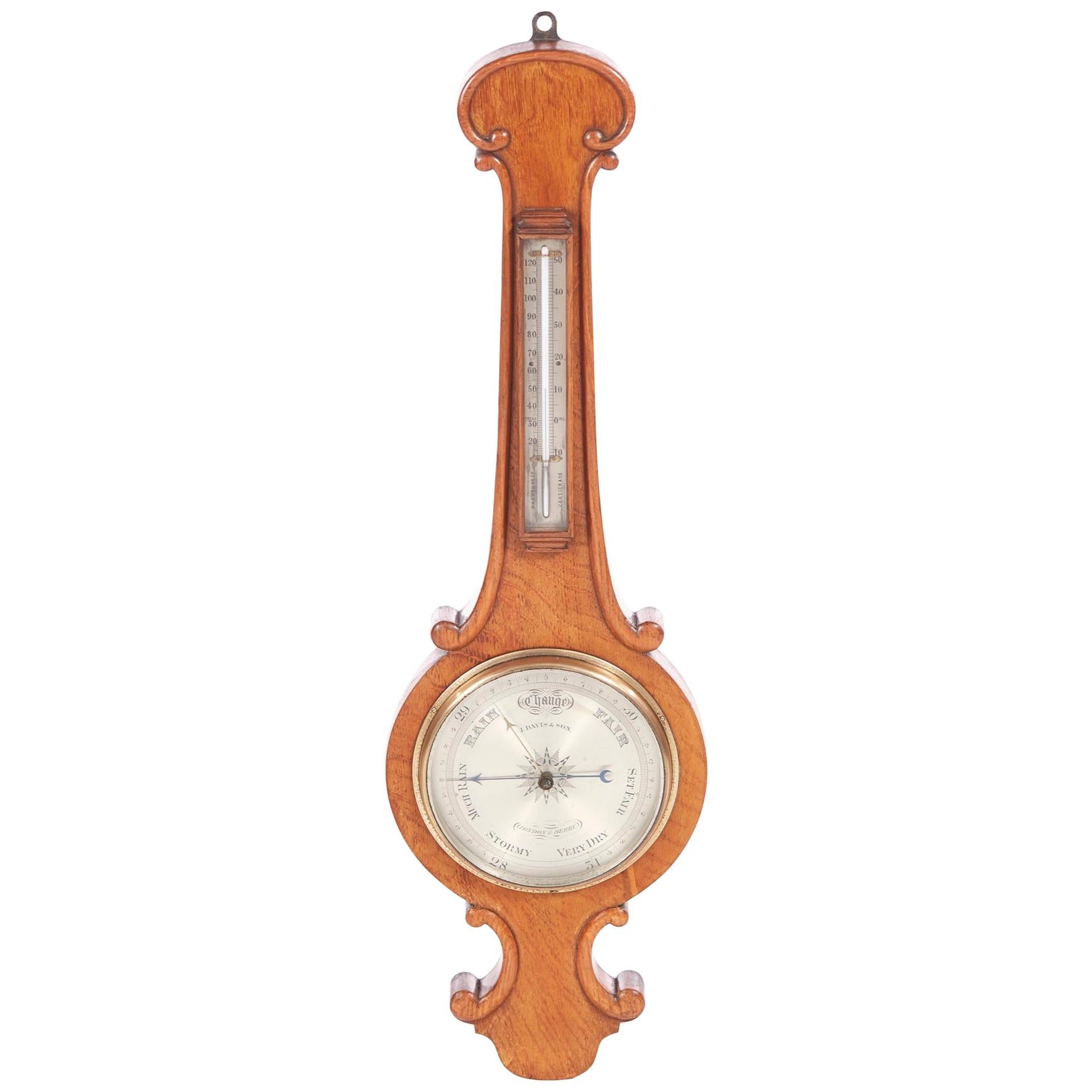 Antique Victorian Oak Banjo Barometer For Sale