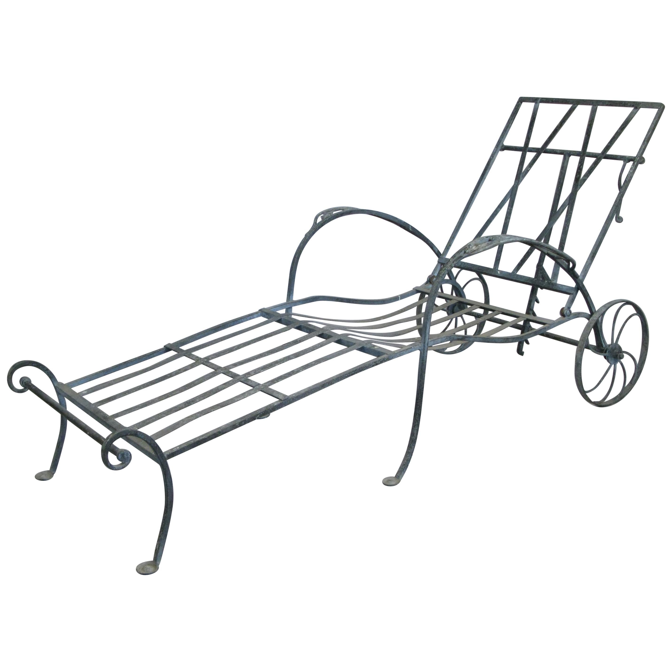 Antique Wrought Iron Adjustable Chaise Lounge by Salterini