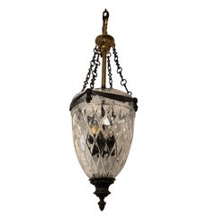 Handsome Glass and Brass Hall Light Lantern Pendant