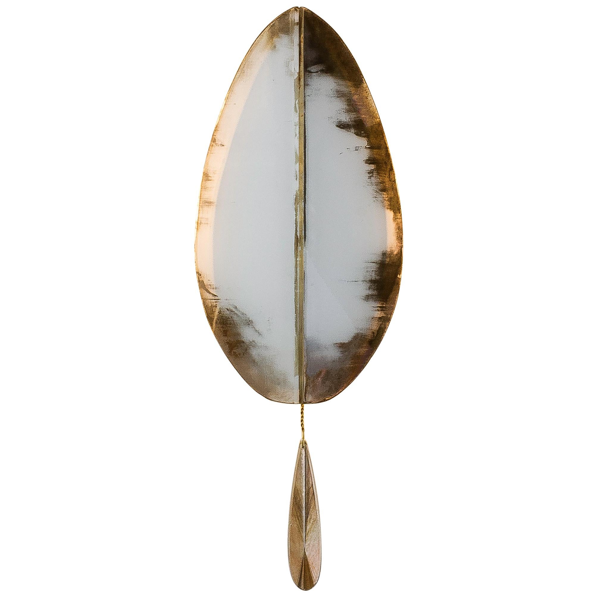  “Flame” contemporary wall sconce white Silvered Glass, brass, crystal drop 