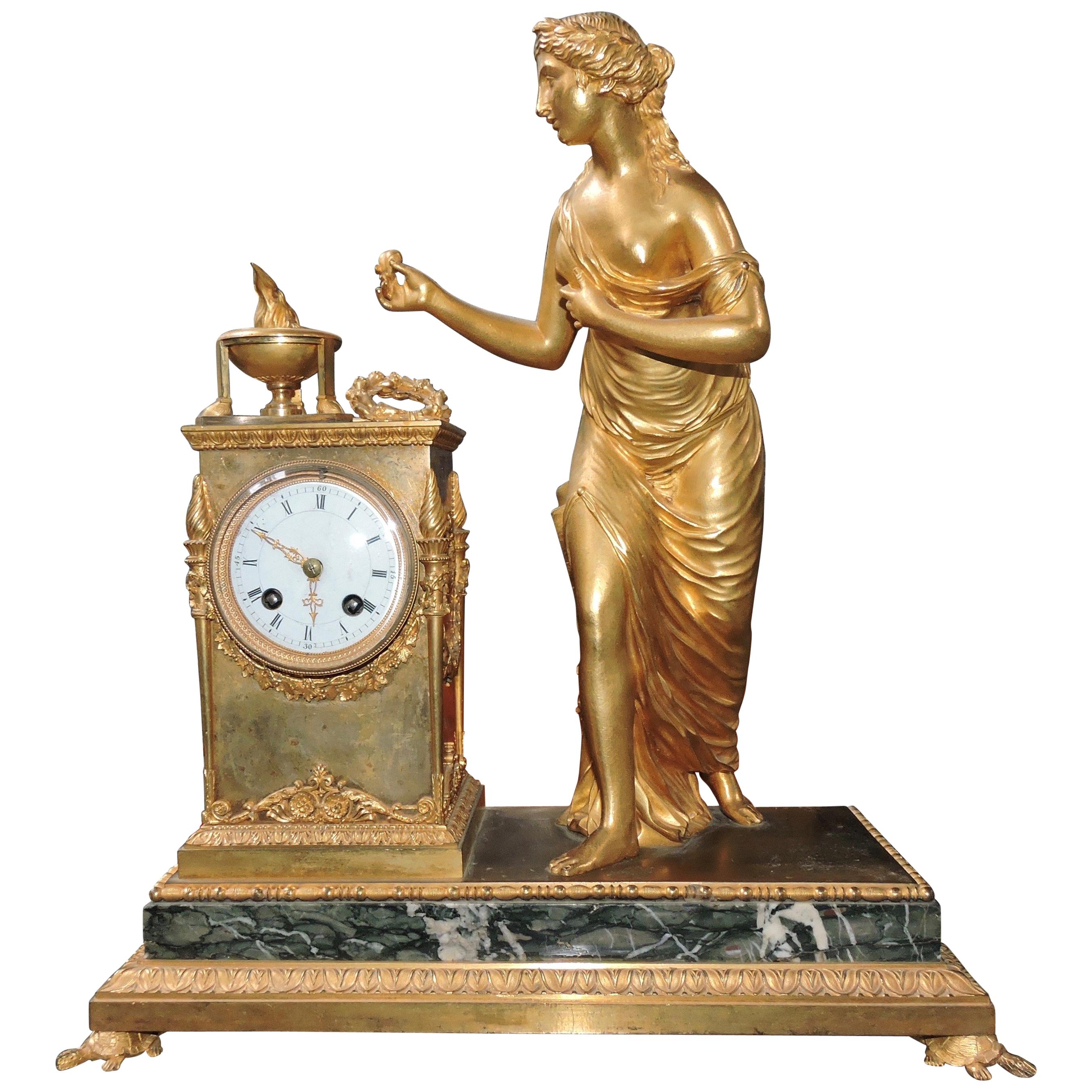 French Restauration Marble and Ormolu Mantle Clock