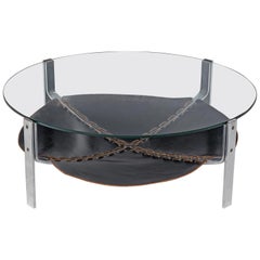 Coffee Table with Glass Top and Leather Inlay