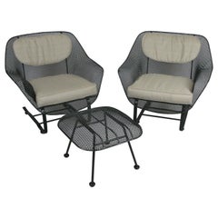 Vintage Pair of Woodard Sculptura Lounge Chairs and Ottoman
