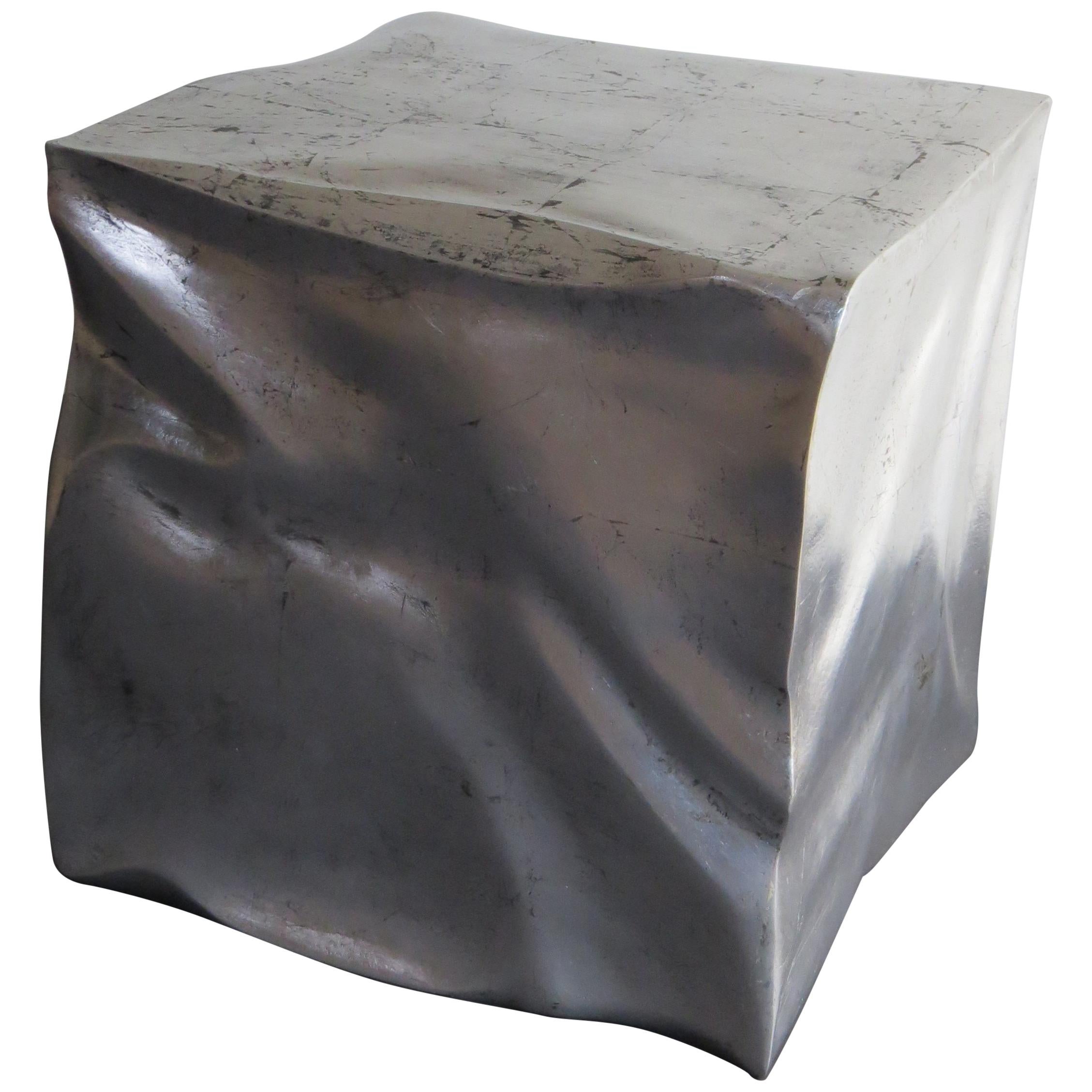 Side Table Cube in Organic Silvered Design Handmade in Germany