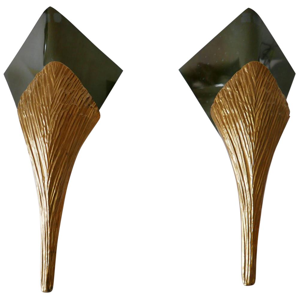Set of 2 Large Bronze Nefertiti Sconces by Chrystiane Charles for Charles Paris For Sale