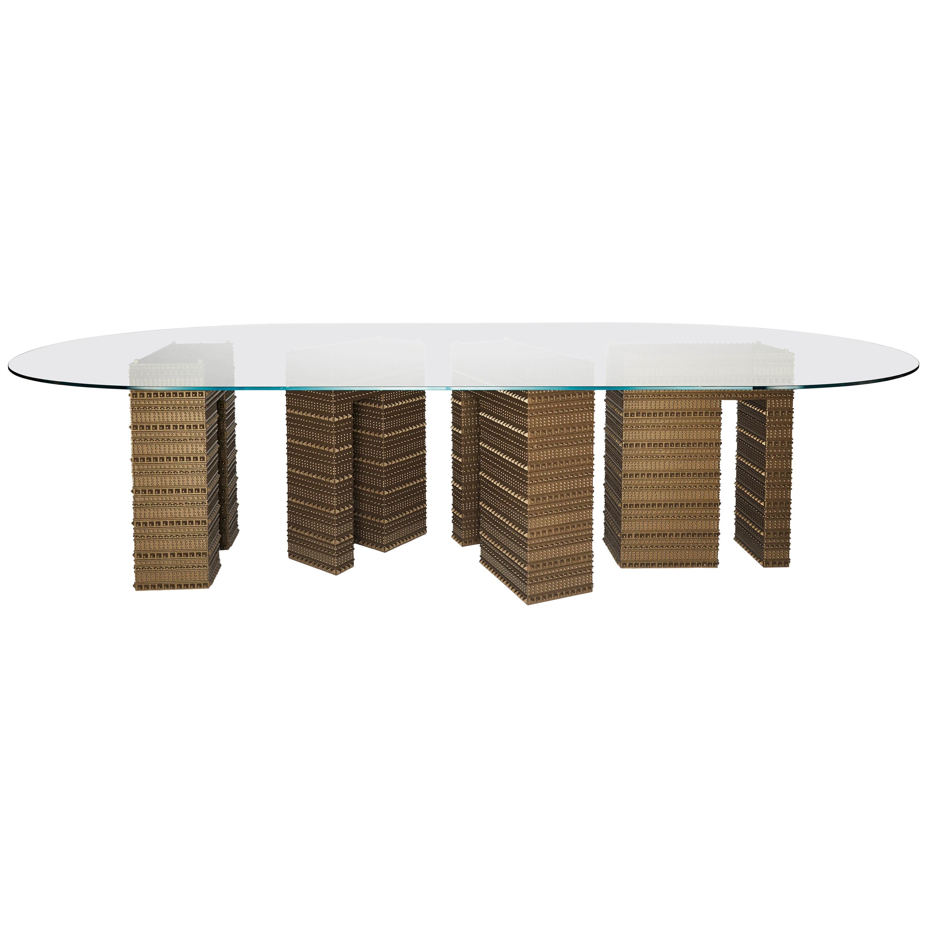 Fortis Dining Table - Clear Glass Finish - Two Bases and Oval For Sale