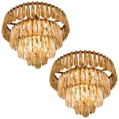 Spectacular Pair of Circular Tiered Rock Crystal Chandeliers