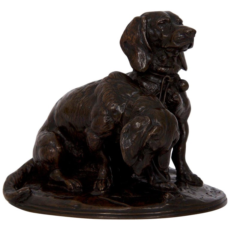 Sculpture of two basset hounds, 19th century, by Emmanuel Frémiet, offered by Silla, Ltd.