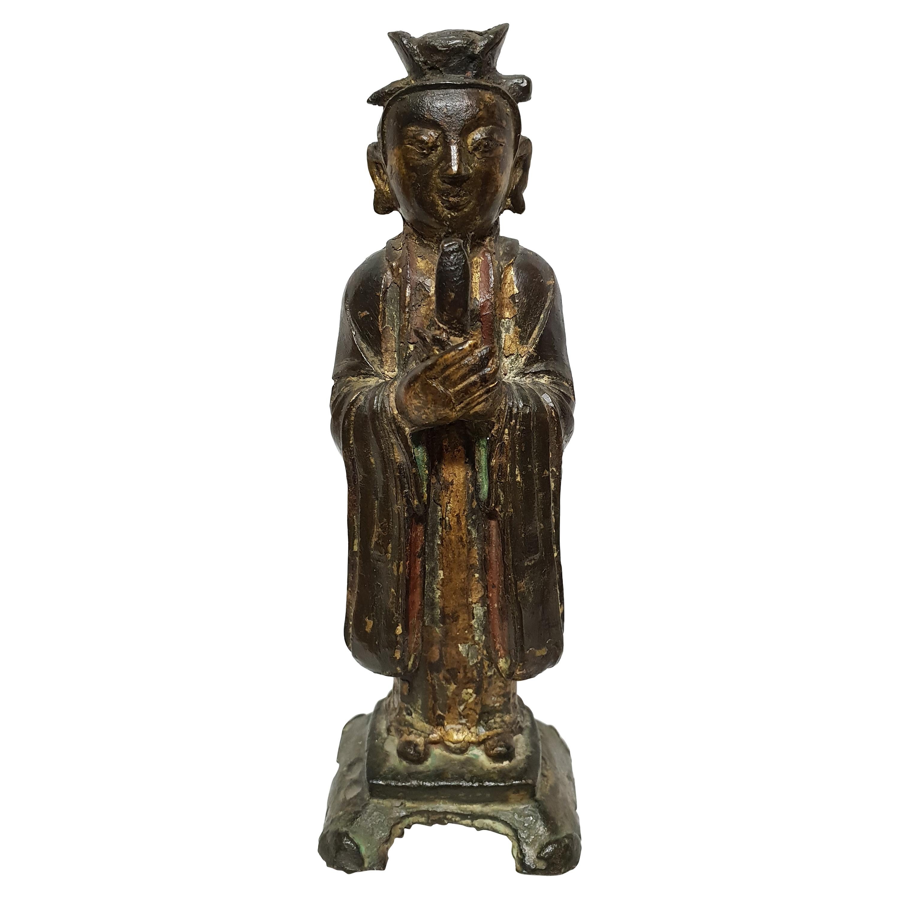Chinese Laquered Bronze Sculpture of Dignitary, Ming, 1600s For Sale