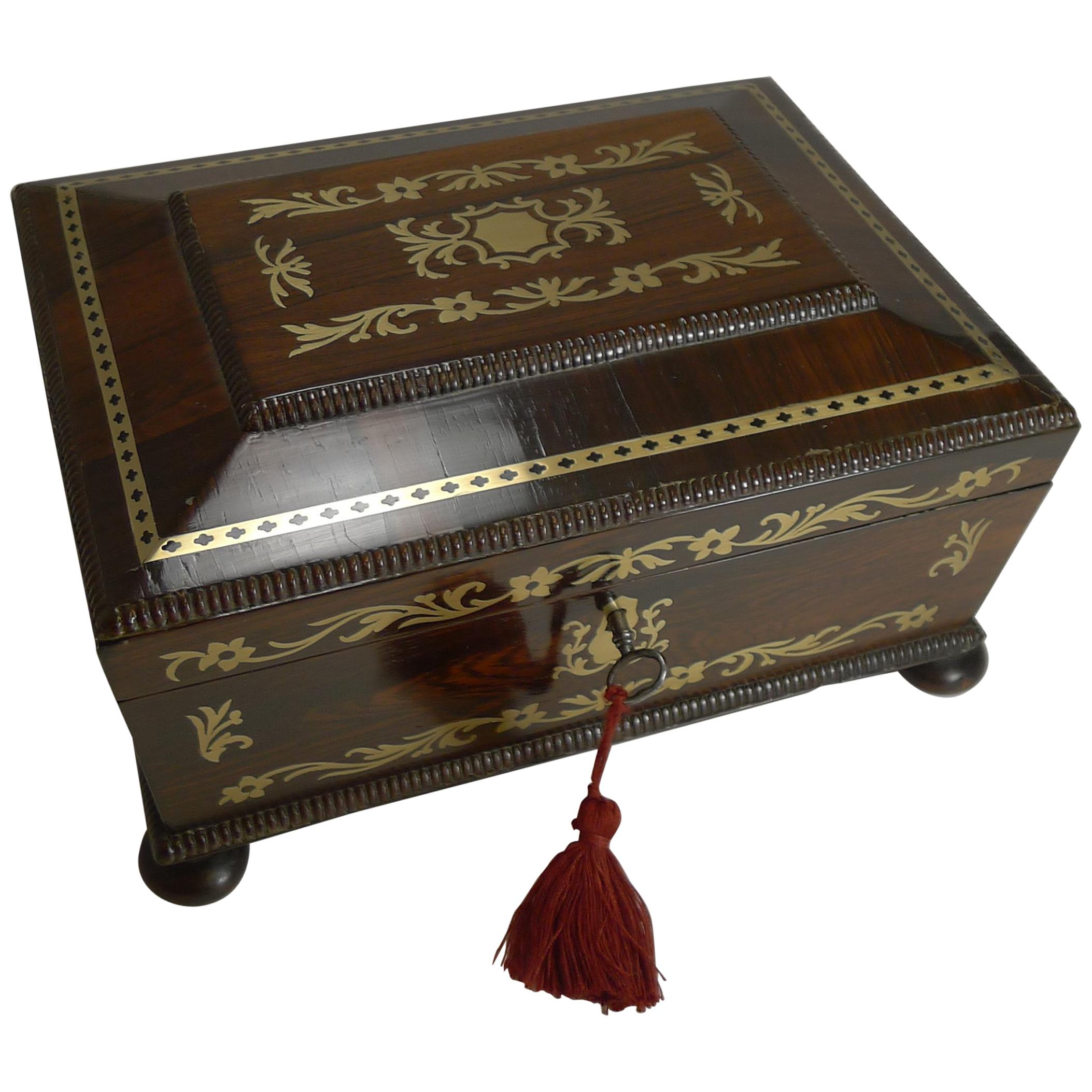 Antique English Cut Brass Inlaid Jewelry / Desk Box, circa 1820