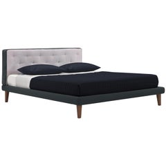 'SEMPIONE' King Size Bed with Bi-Color Buttoned Headboard and Upholstered Frame