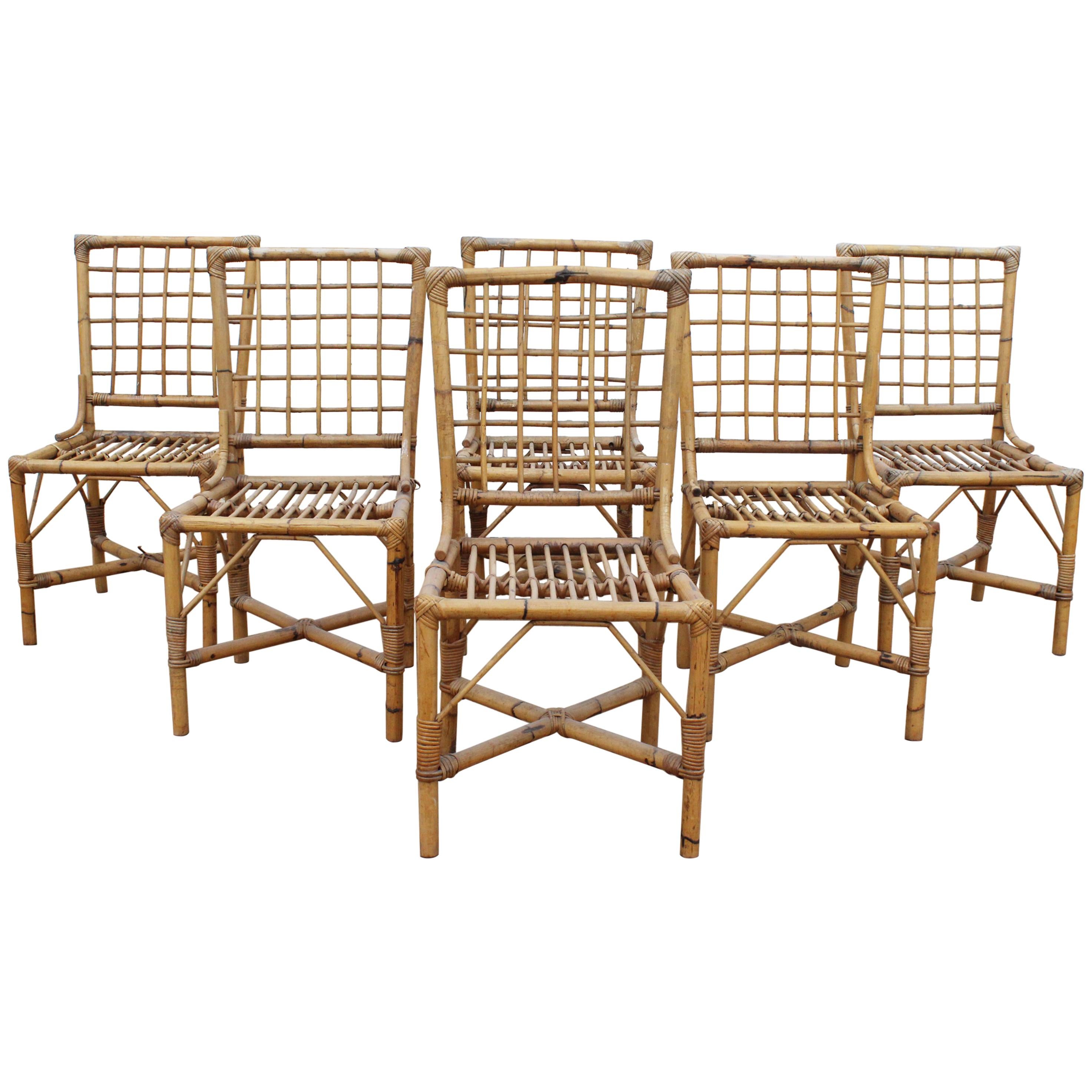 1970s Set of Six Spanish Bamboo Chairs