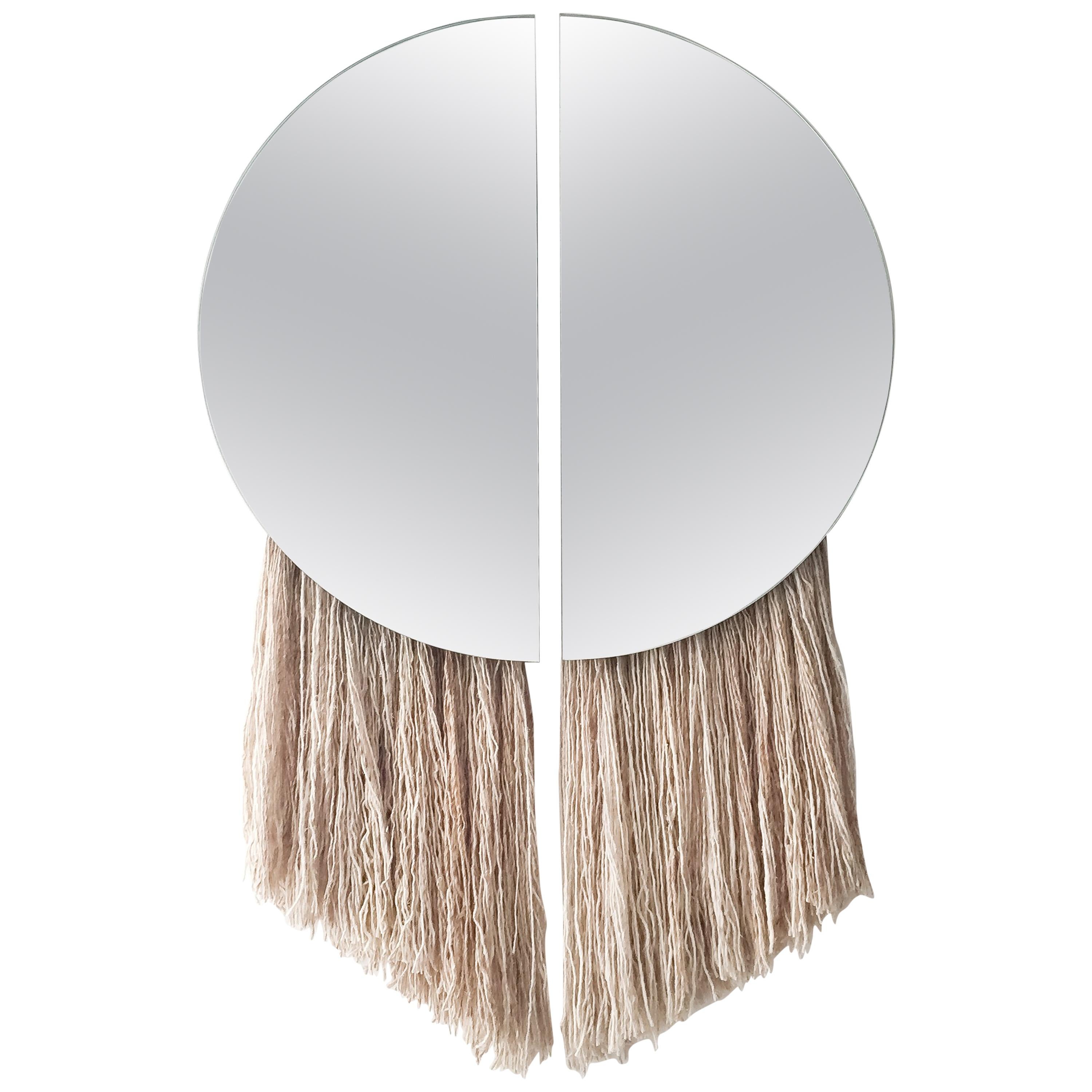 Silver Round Mirror with Fiber, Contemporary Apollo Mirror by Ben & Aja Blanc