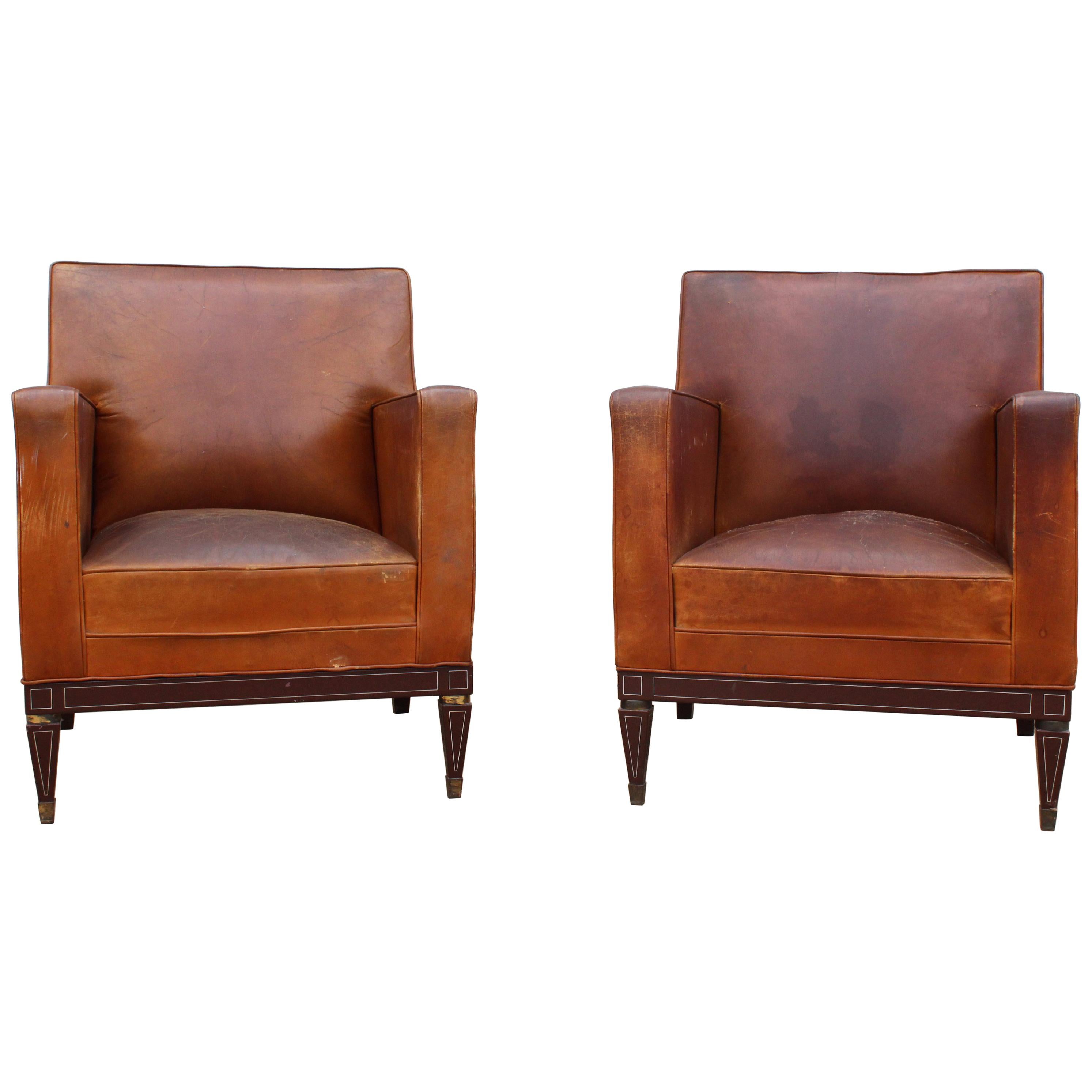 1950s Pair of Spanish Leather Armchairs with Metal Structure by Sistemas AF
