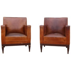 1950s Pair of Spanish Leather Armchairs with Metal Structure by Sistemas AF