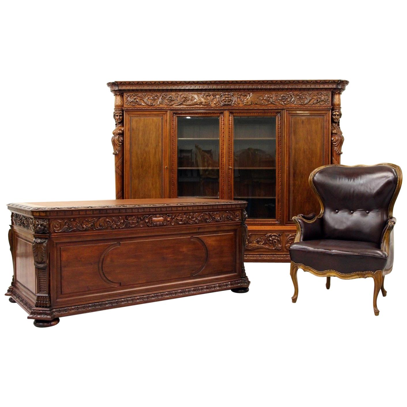 Herrenzimmer Cabinet Bookcase Antique Desk Office Furniture im Angebot