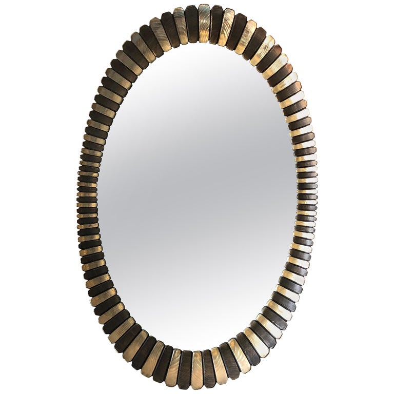 Sophisticated Large Oval Gilded Two Tone Midcentury Modern Sunburst Mirror