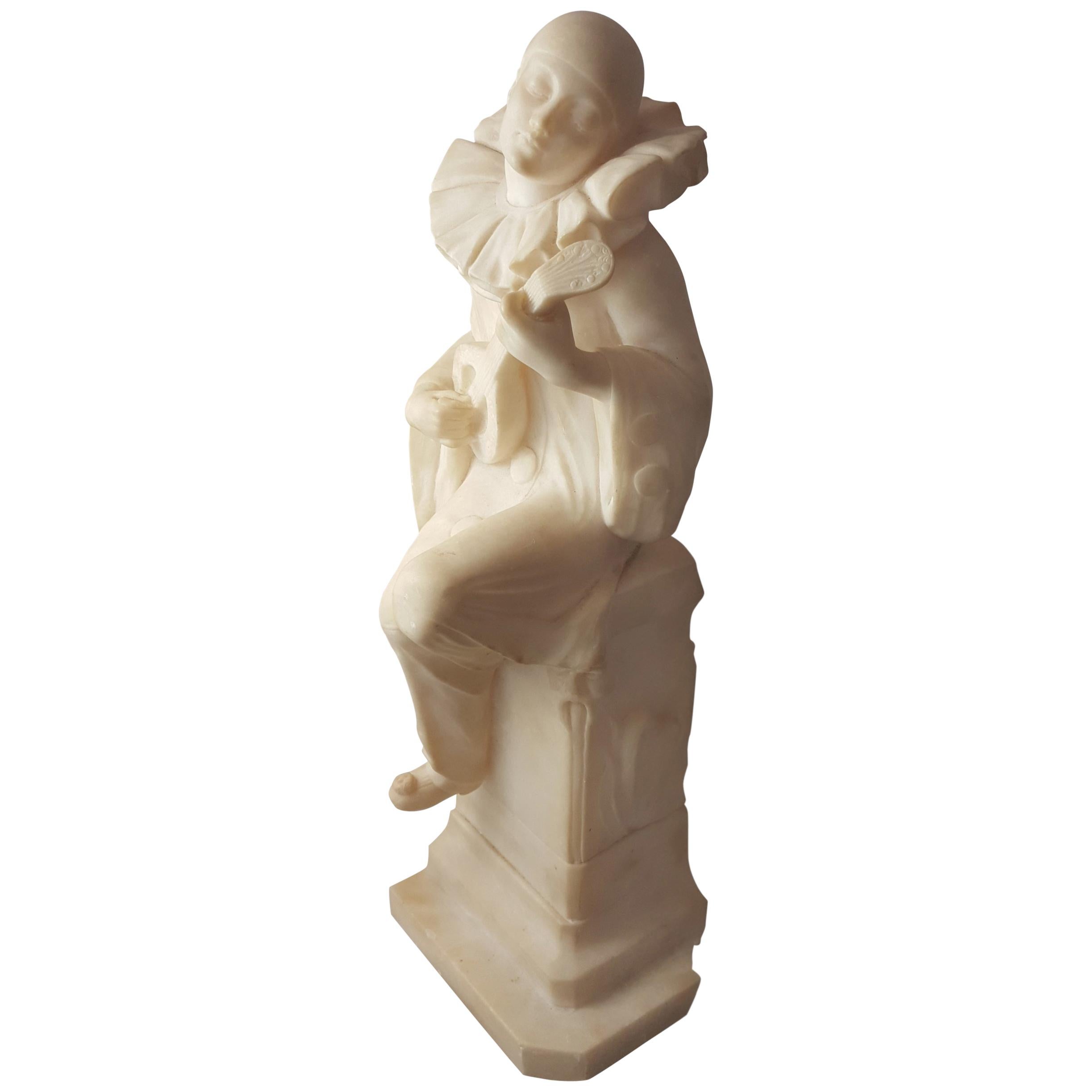 Romantic Italy Pierrot Alabaster Sculpture, 1900s