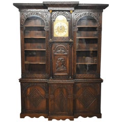 Victorian Carved Oak Cabinet or Bookcase with Phil Walton Devizes Clock