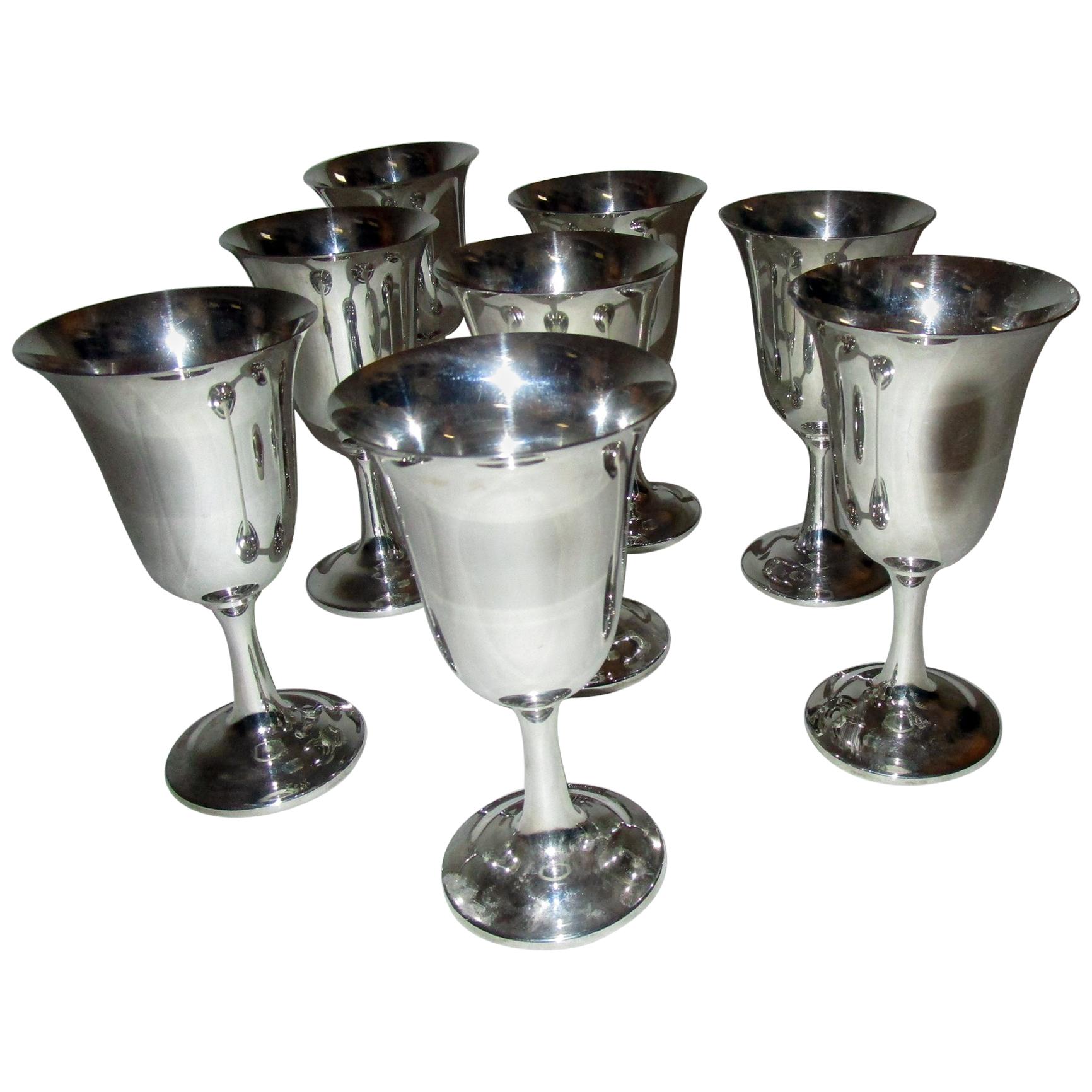 Mid-Century Modern Sterling Silver Wallace Silver Water Goblet Set