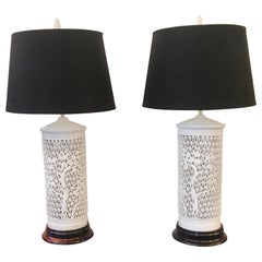 Pair of Hollywood Regency Blanc de Chine Porcelain Lamps